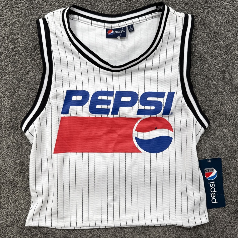 Womens S Pepsi Crop Top Sleeveless Shirt Tank Striped Basketball Jersey Soda